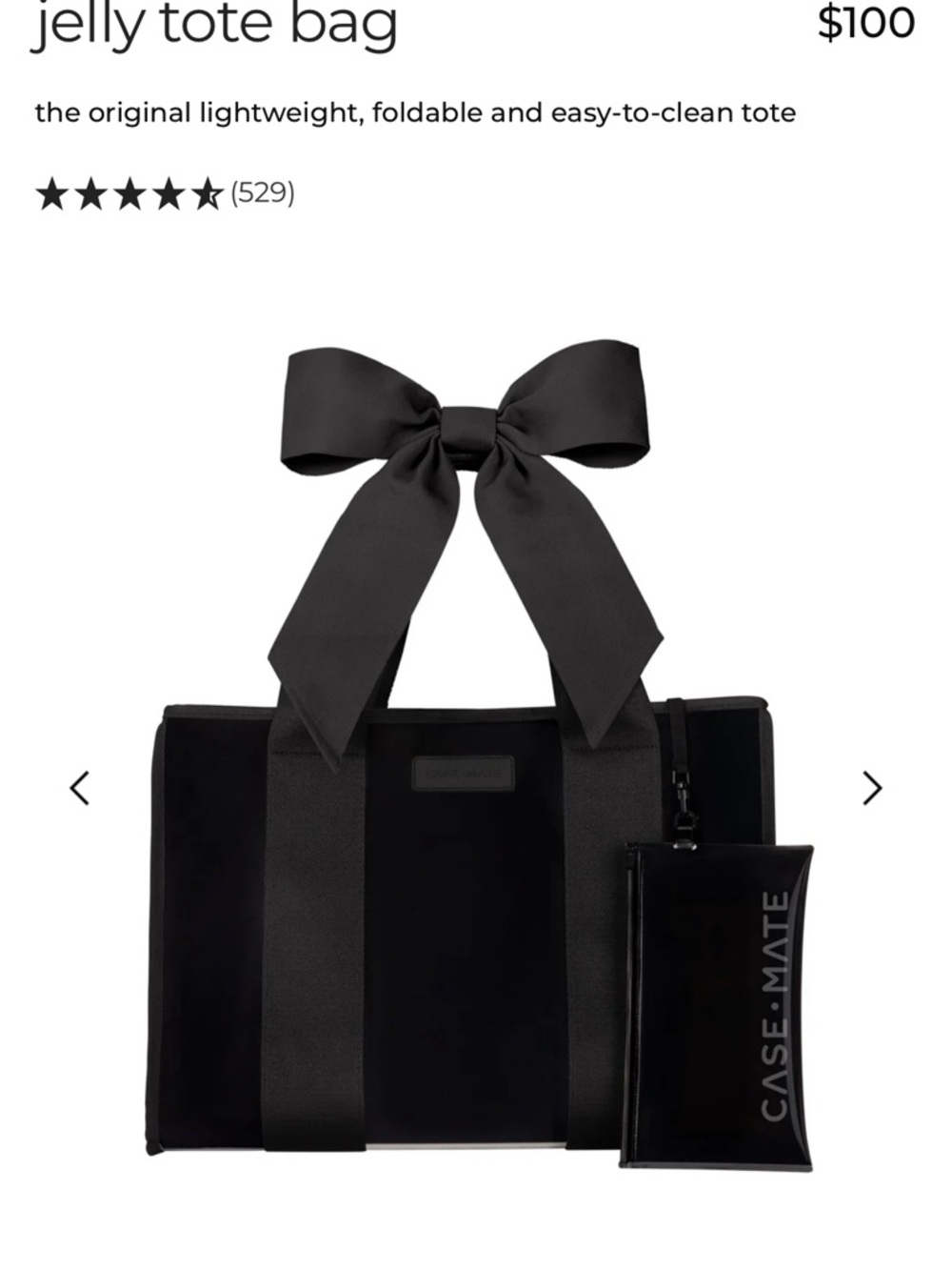 case-mate Black Jelly Tote with Bow and Matching Pouch